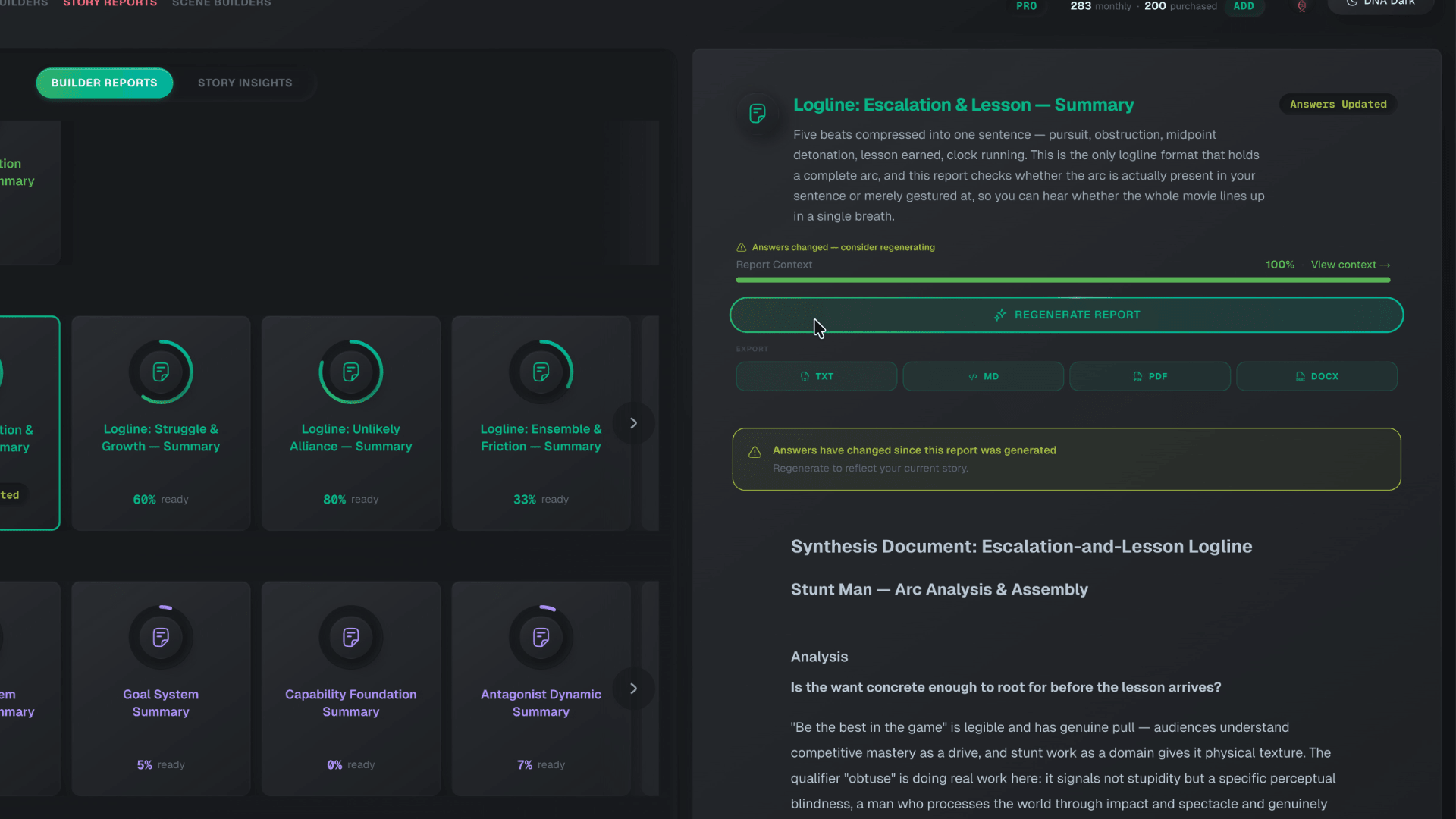 StoryDNA — Generate reports